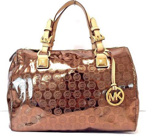 michael kors monogram logo mirror metallic small satchel purse bag|personalized Michael Kors bag.